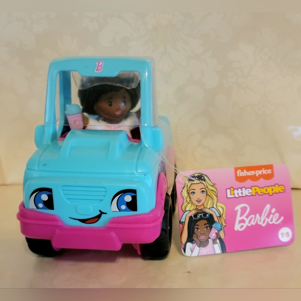 🎉 LAST ONE! FISHER PRICE LITTLE PEOPLE SUV & Driver w Drink BARBIE EDITION